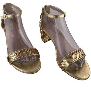 Preloved Steve Madden Gold Sequin Block Heel Sandal Size 6M